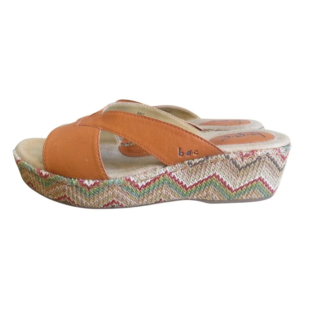 b.o.c. Born‎ Concept Orange Leather Chevron Woven Raffia Wedge Sandals 9 C24508